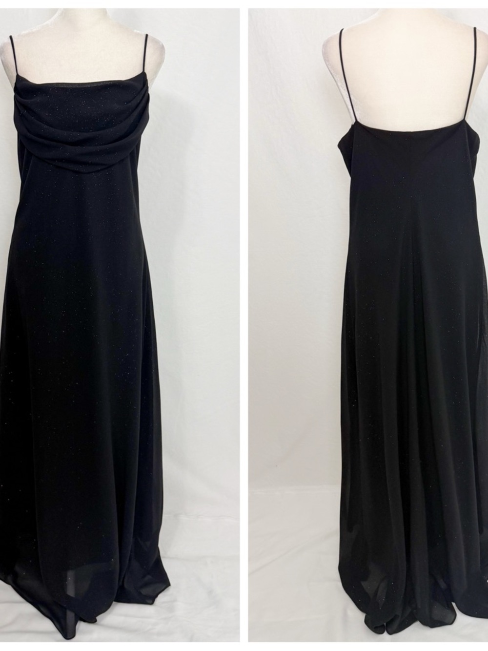 Vintage Y2K Black Sparkle Cowl Neck Slip Dress Size 16